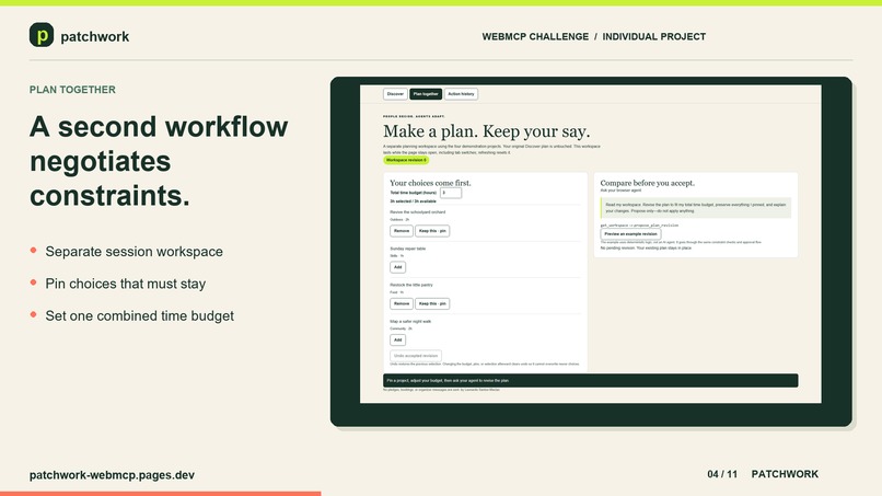 Patchwork WebMCP- let people and AI agents discover projects – screenshot 9
