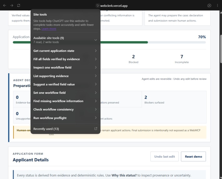 webclerk – screenshot 2