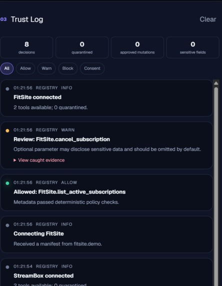 WebMCP Trust Gateway  – screenshot 1