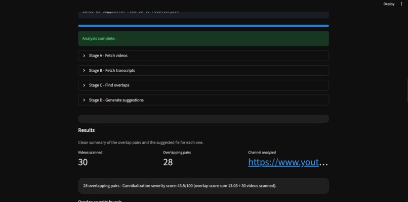 YouTube Cannibalization Detector – screenshot 2
