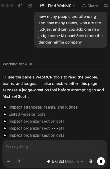 Organize hackathons using Codex with WebMCP – screenshot 2