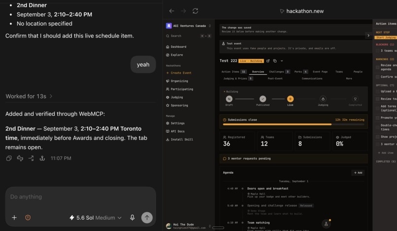 Organize hackathons using Codex with WebMCP – screenshot 3