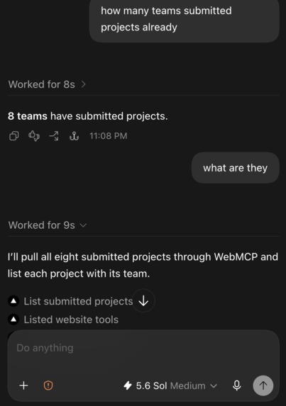 Organize hackathons using Codex with WebMCP – screenshot 4