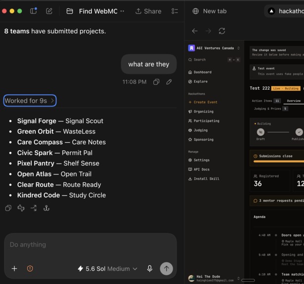 Organize hackathons using Codex with WebMCP – screenshot 5