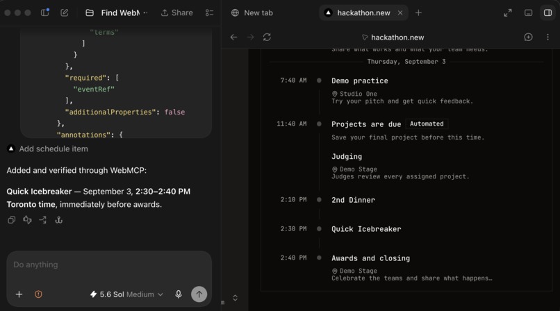 Organize hackathons using Codex with WebMCP – screenshot 1