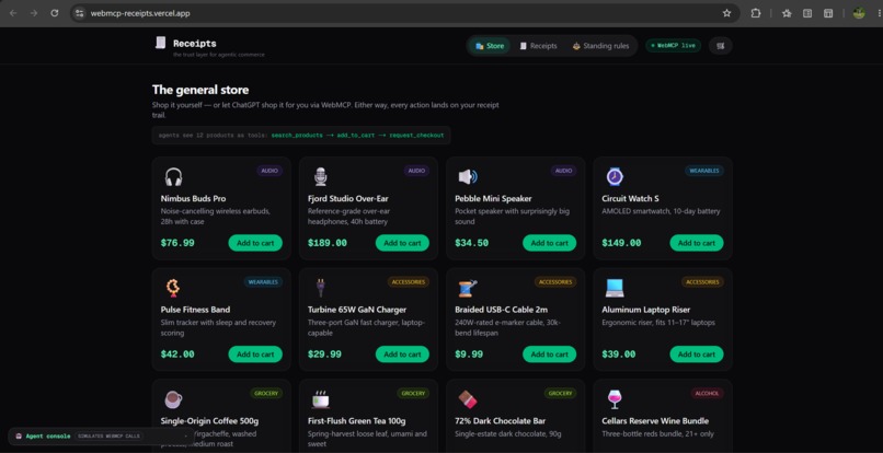 Receipts — the trust layer for agentic commerce – screenshot 1