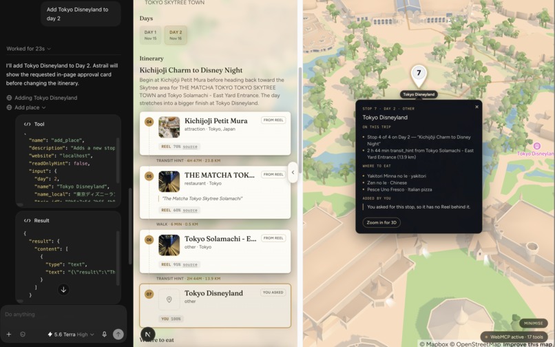 Astrail: AI-native trip planner powered by WebMCP – screenshot 3