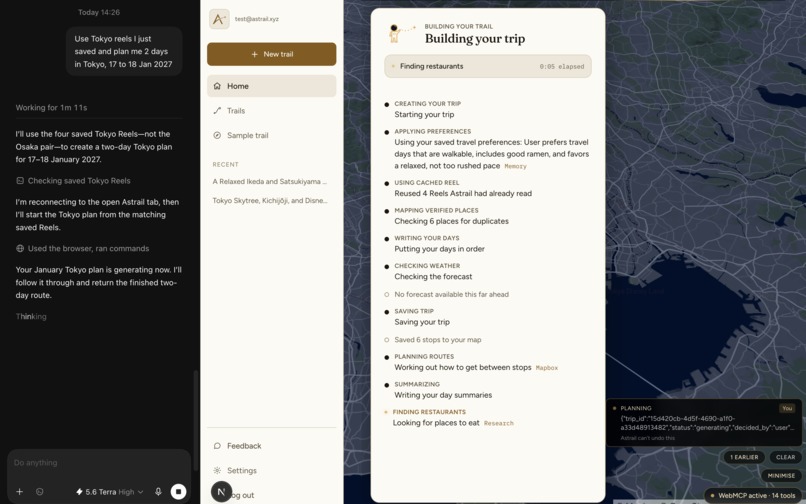 Astrail: AI-native trip planner powered by WebMCP – screenshot 2