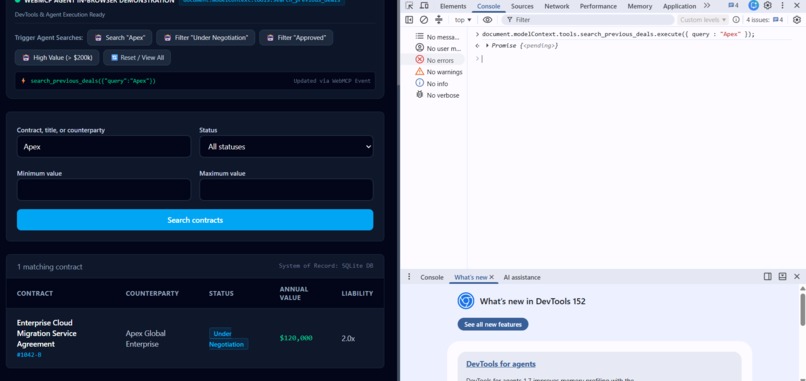 Agent-Native Contract Negotiation and QA Agent Using WEBMCP – screenshot 1
