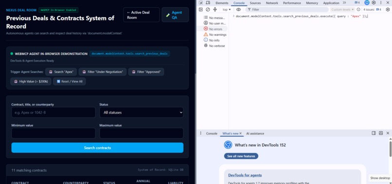 Agent-Native Contract Negotiation and QA Agent Using WEBMCP – screenshot 2