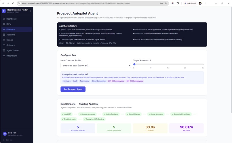 Ideal Customer Finder: AI GTM sales agent powered by SerpApi – screenshot 1