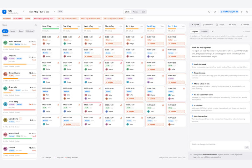 Rota: the agent proposes, you approve – screenshot 1
