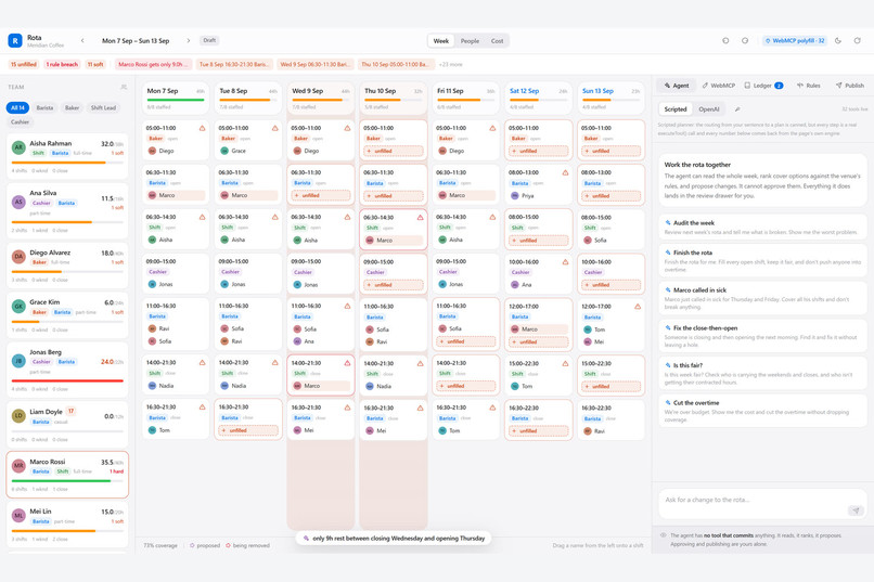 Rota: the agent proposes, you approve – screenshot 2