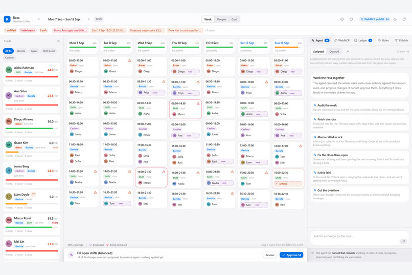 Rota: the agent proposes, you approve – screenshot 3