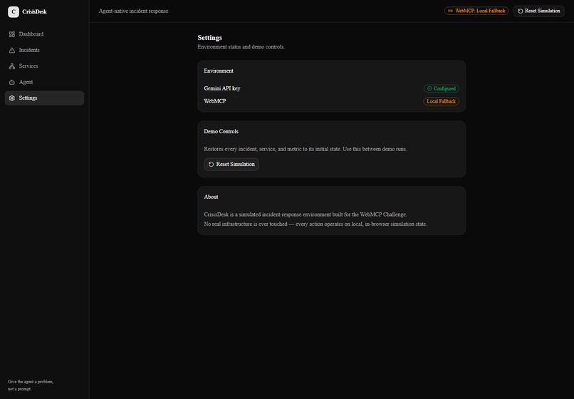 CrisisDesk — Agent-Native Incident Response – screenshot 1