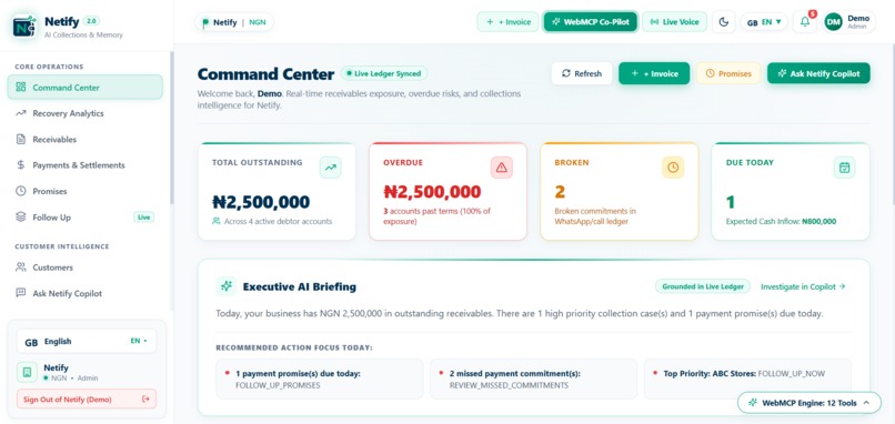 Netify — Agent-Native Recovery & Business Memory for SMEs – screenshot 2