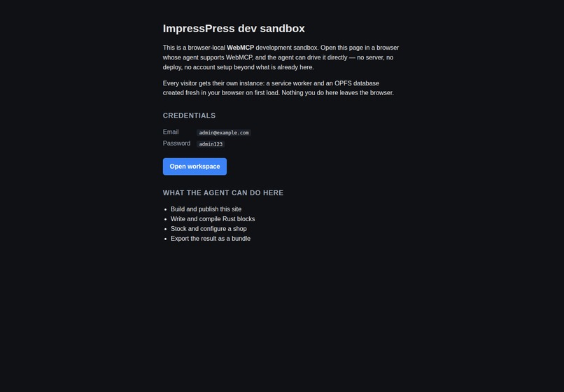 ImpressPress Dev Sandbox (dev.impresspress.org) – screenshot 2