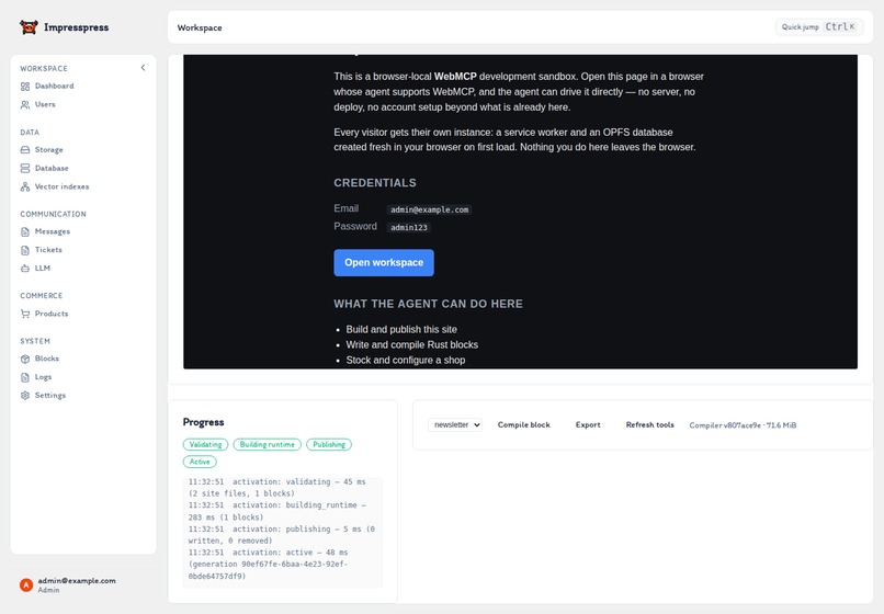 ImpressPress Dev Sandbox (dev.impresspress.org) – screenshot 3