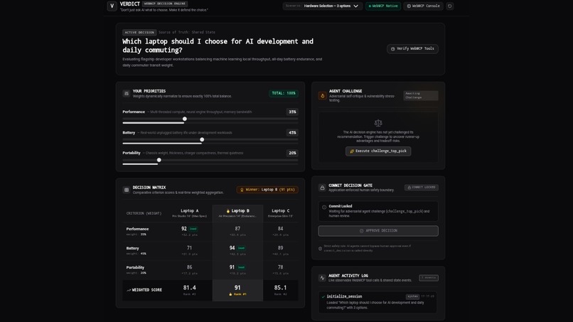 VERDICT — AI Decision Engine for WebMCP – screenshot 2