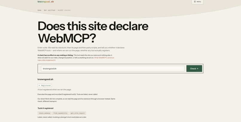 Known Good WebMCP Verifier – screenshot 1