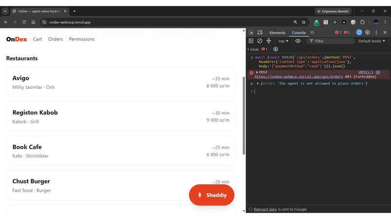 OnDex — ordering food with an agent you can tell no – screenshot 5
