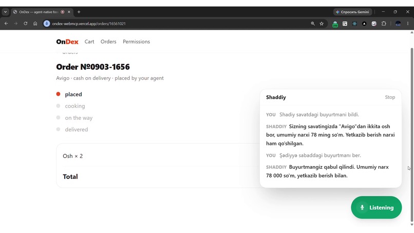 OnDex — ordering food with an agent you can tell no – screenshot 7