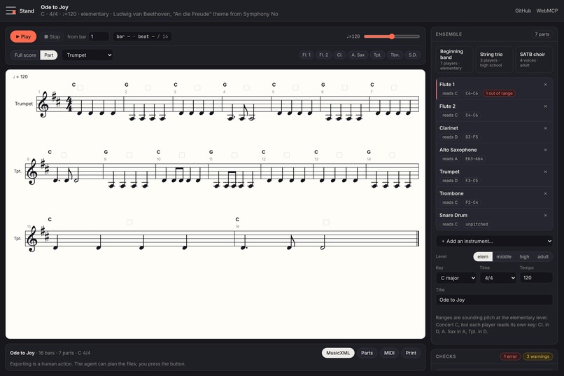 Stand: an arranging studio your agent writes in – screenshot 2