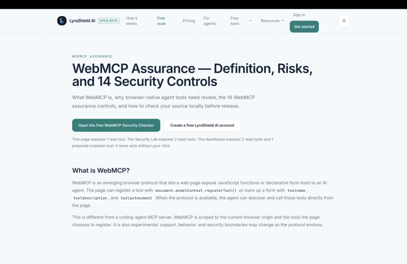 Lyrashield AI — WebMCP Assurance tool – screenshot 3