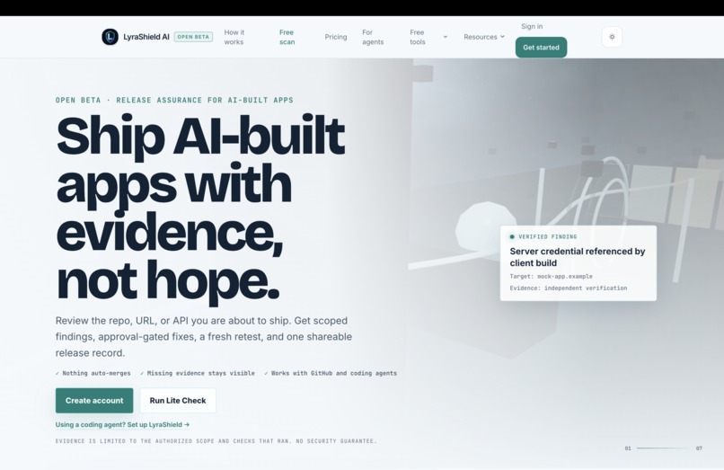 Lyrashield AI — WebMCP Assurance tool – screenshot 1