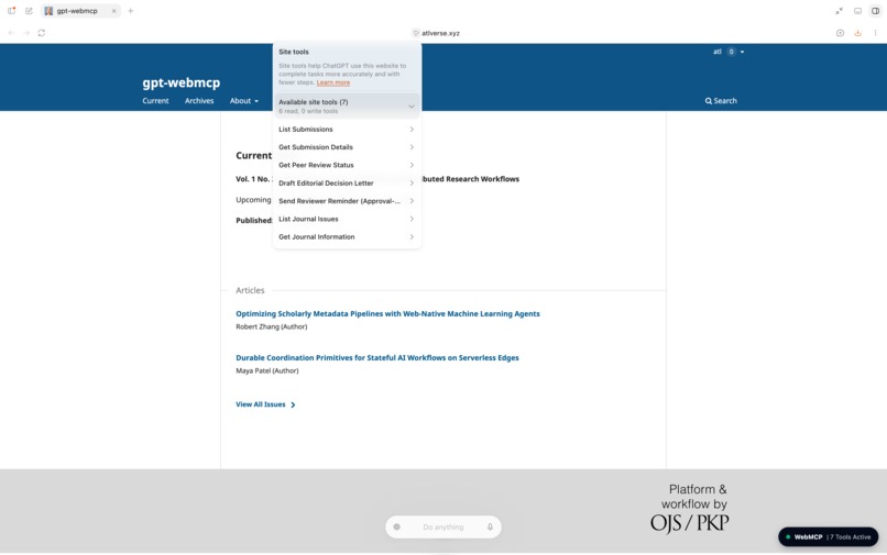 OJS-WebMCP: Agent-Native Scholarly Publishing – screenshot 1