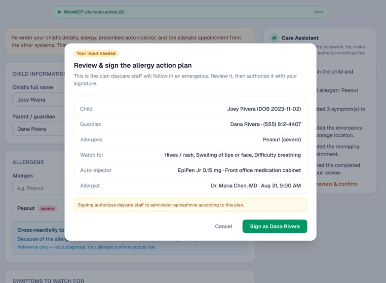 CareBridge: humans in control of multi-page agent workflows – screenshot 7
