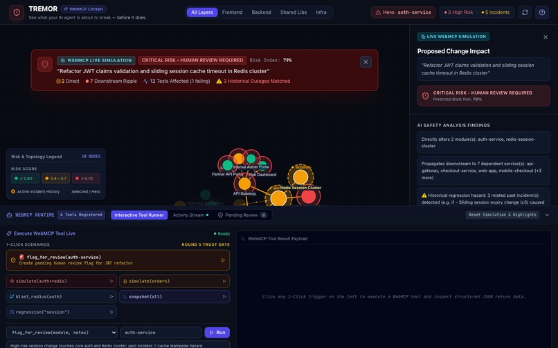 TREMOR — Agentic Blast Radius Cockpit (WebMCP) – screenshot 2