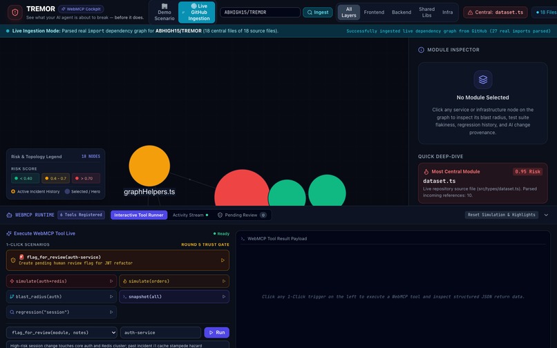 TREMOR — Agentic Blast Radius Cockpit (WebMCP) – screenshot 3