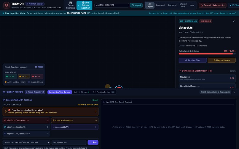 TREMOR — Agentic Blast Radius Cockpit (WebMCP) – screenshot 4
