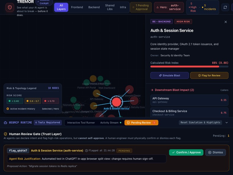 TREMOR — Agentic Blast Radius Cockpit (WebMCP) – screenshot 5