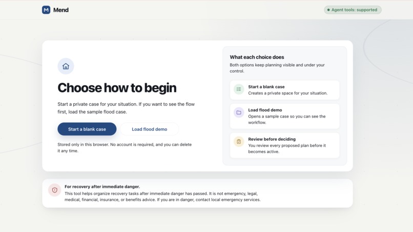 Mend - a local-first recovery workspace – screenshot 1