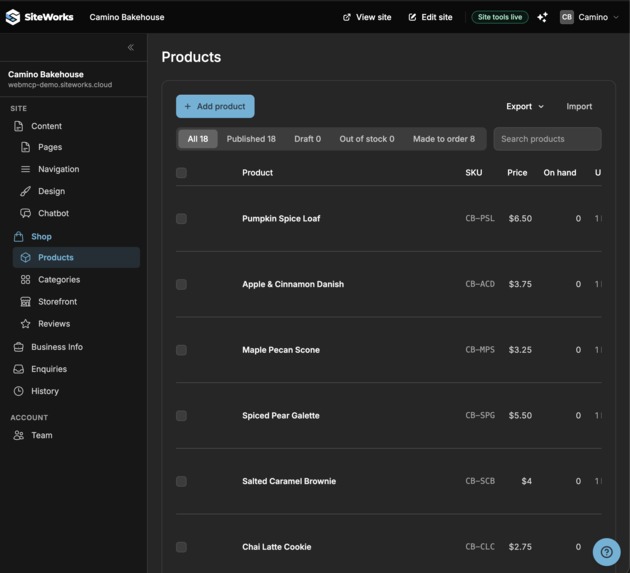SiteWorks-WebMCP – screenshot 1