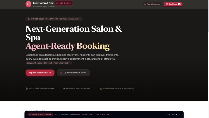 LuxeSalon & Spa — WebMCP Autonomous Storefront – screenshot 1