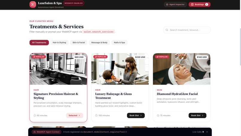 LuxeSalon & Spa — WebMCP Autonomous Storefront – screenshot 3