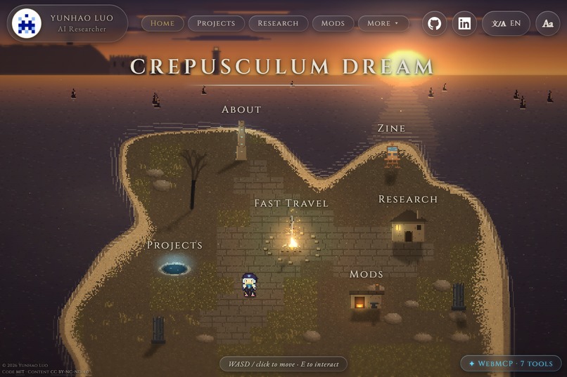 Crepusculum Dream: A Playable WebMCP Portfolio – screenshot 1
