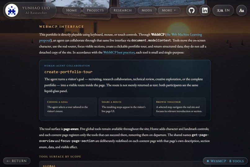 Crepusculum Dream: A Playable WebMCP Portfolio – screenshot 5