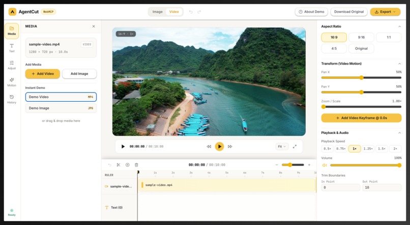 AgentCut : WebMCP Image & Video Editor – screenshot 1