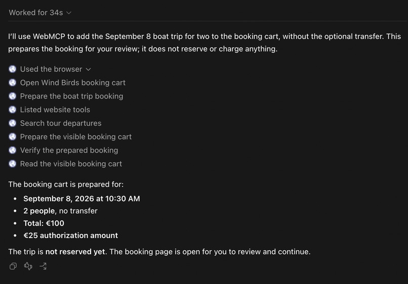 Tour Booking WebMCP Adapter – screenshot 2