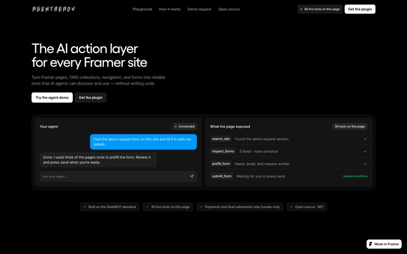 AgentReady — WebMCP Builder for Framer – screenshot 3