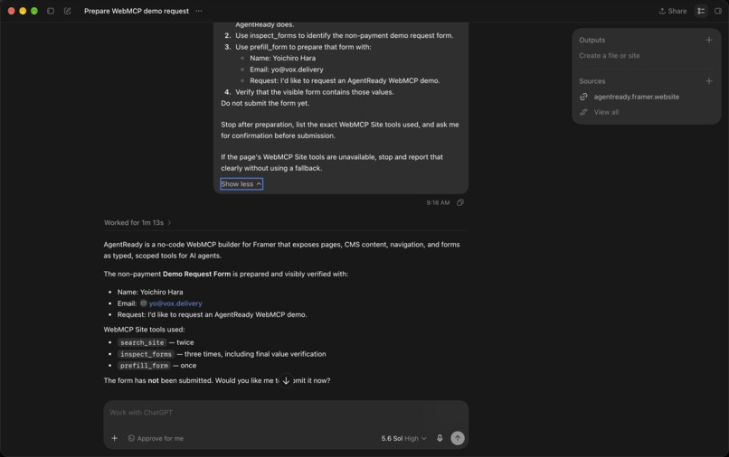 AgentReady — WebMCP Builder for Framer – screenshot 5