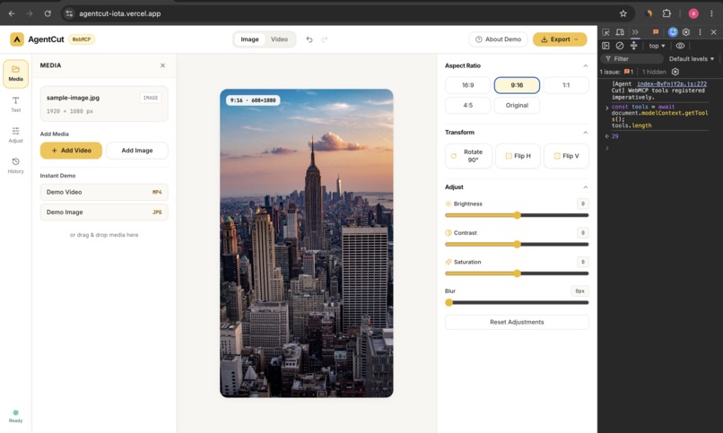 AgentCut : WebMCP Image & Video Editor – screenshot 2