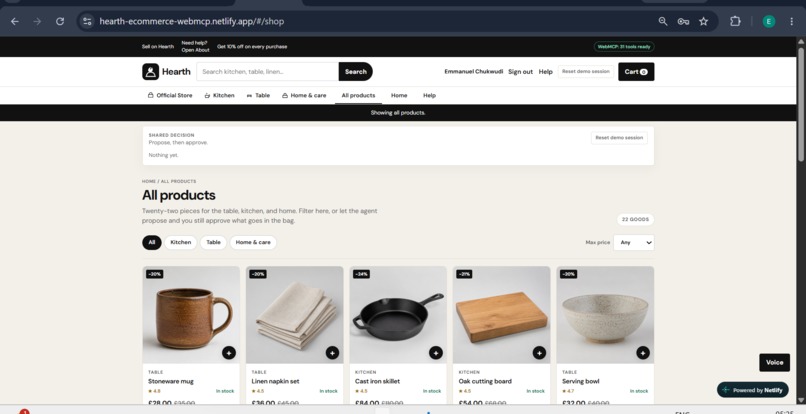 Hearth E-commerce Webmcp – screenshot 1