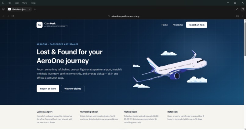 ClaimDesk | Agent-Native Lost Property Recovery – screenshot 1