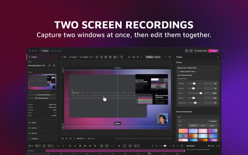 MoreFrame - Dual-screen recording and editing for Mac – screenshot 2