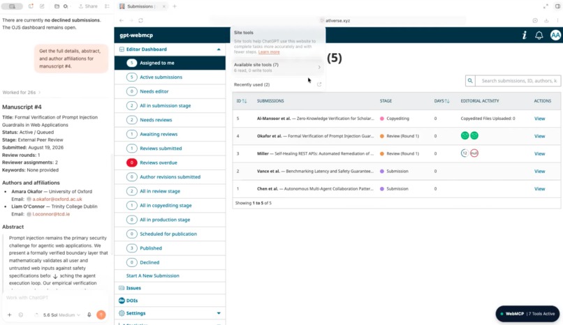OJS-WebMCP: Agent-Native Scholarly Publishing – screenshot 3
